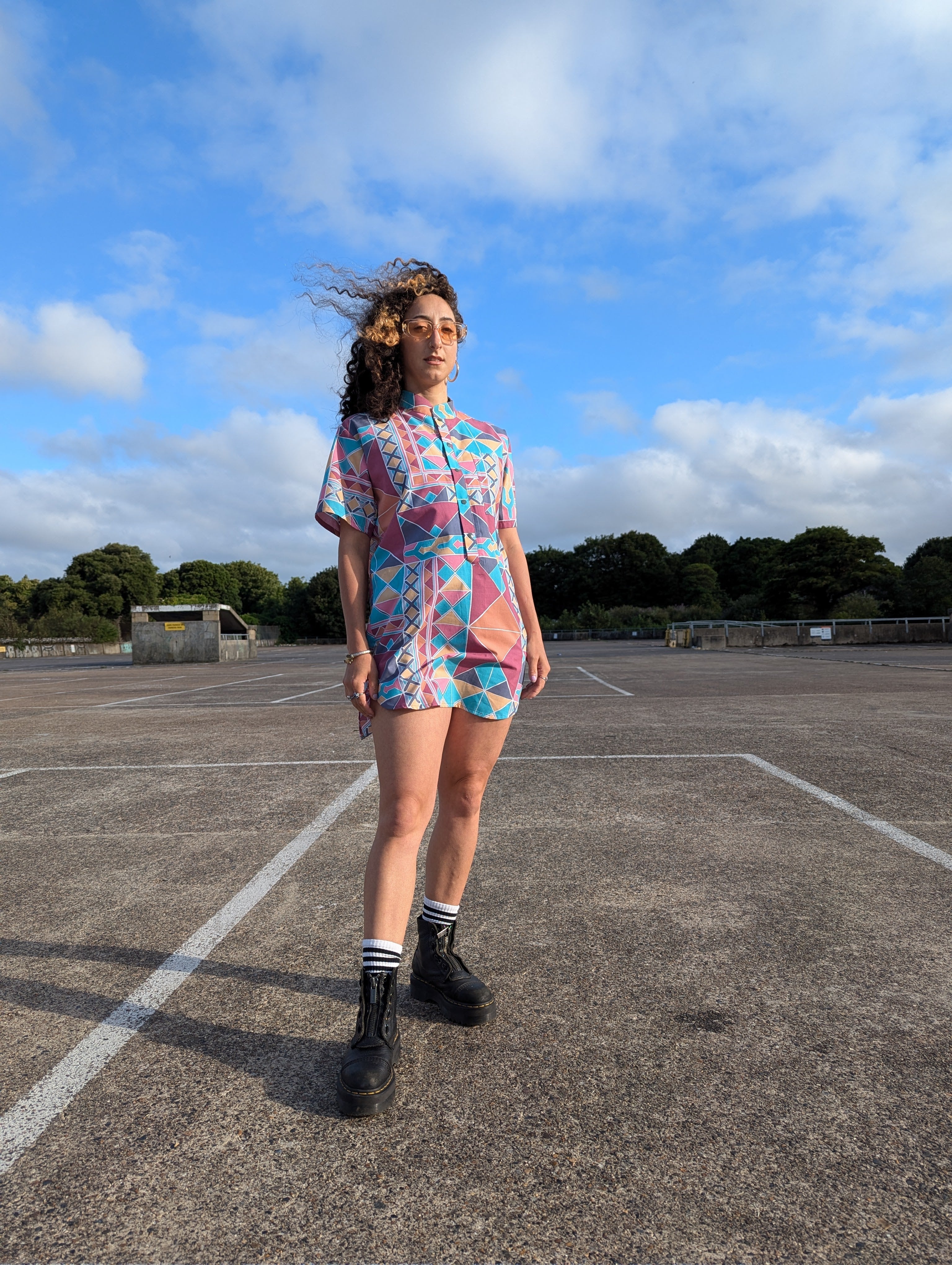 Diamond Print Shirt Dress